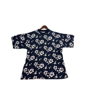 County Seat T Shirt Mens XL Navy Blue Hibiscus Floral Hawaiian 100% Cotton Tee